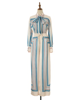 Vacation real silk shirt frenum loose long pants a set