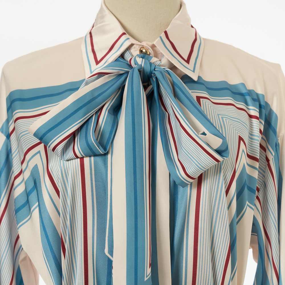 Vacation real silk shirt frenum loose long pants a set