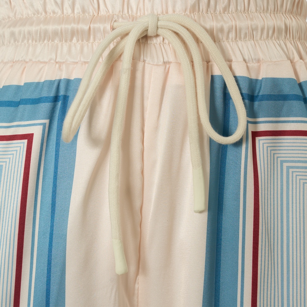 Vacation real silk shirt frenum loose long pants a set