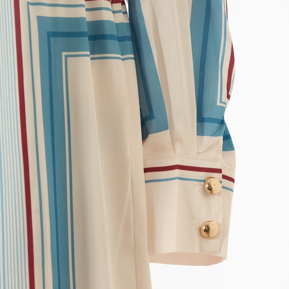 Vacation real silk shirt frenum loose long pants a set