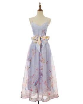 Sling thick and disorderly printing long slim dress