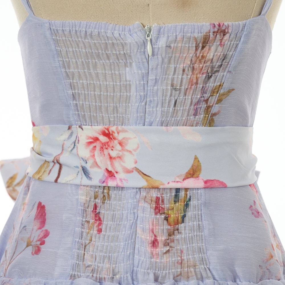 Sling thick and disorderly printing long slim dress