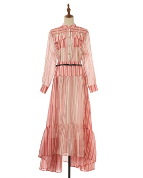 Elastic waist stripe skirt Bohemian style slim shirt 3pcs set