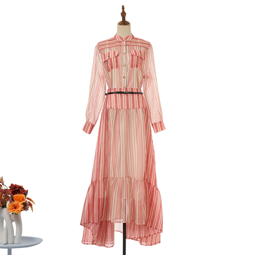 Elastic waist stripe skirt Bohemian style slim shirt 3pcs set