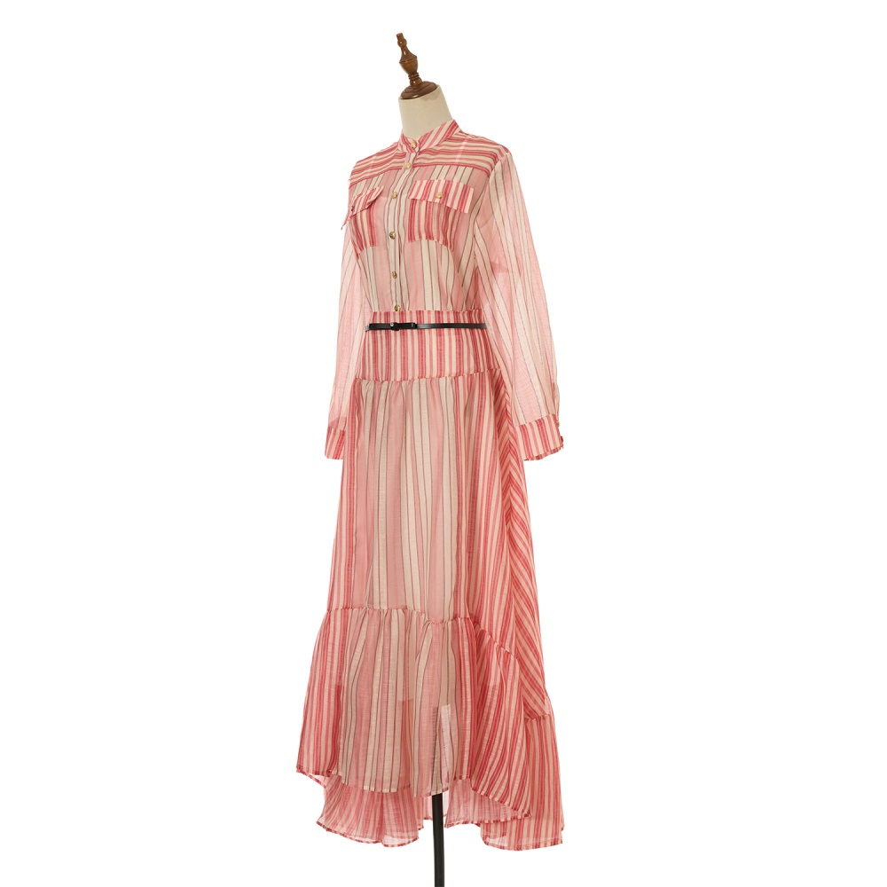 Elastic waist stripe skirt Bohemian style slim shirt 3pcs set