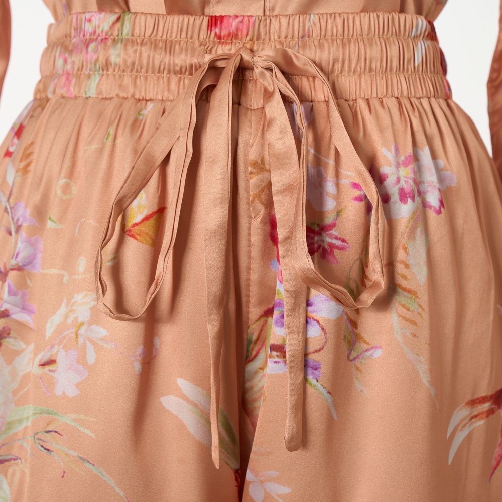 Vacation loose tops satin frenum long pants a set