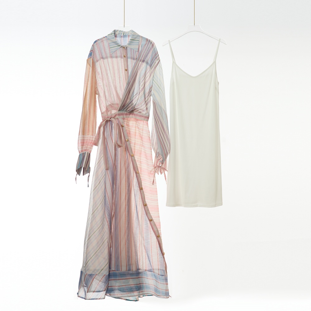 Fashion silk linen jumpsuit splice lapel long dress