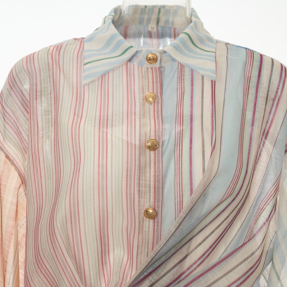 Fashion silk linen jumpsuit splice lapel long dress