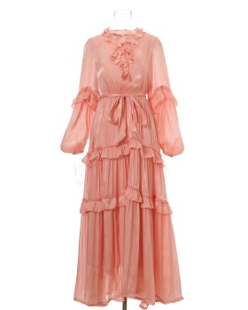 Vacation multilayer long frenum pearl lace dress