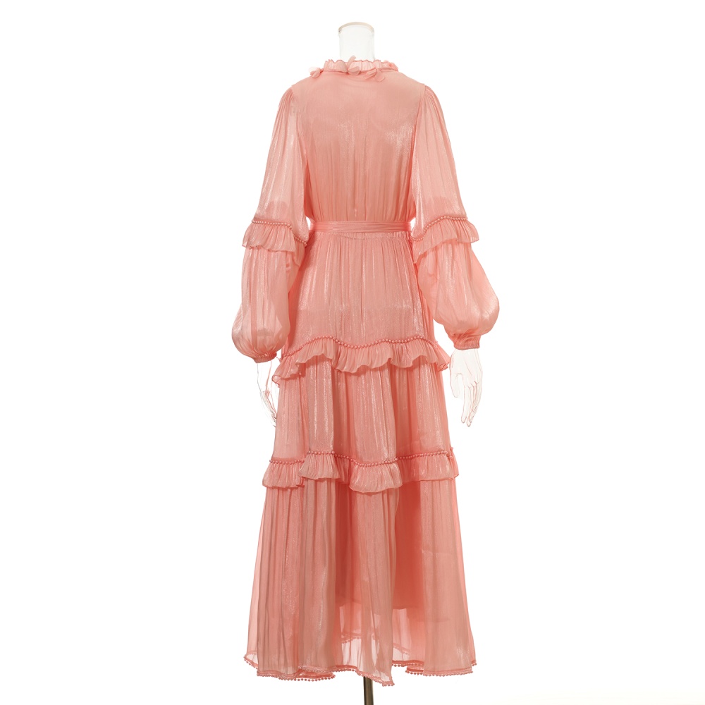 Vacation multilayer long frenum pearl lace dress