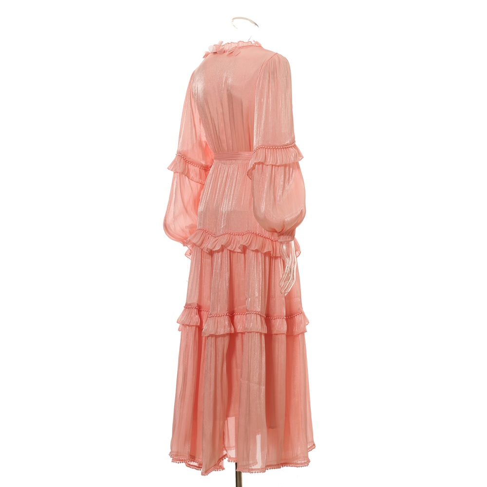 Vacation multilayer long frenum pearl lace dress