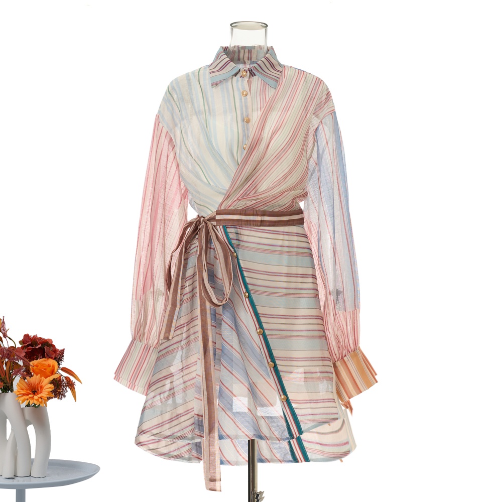 Vacation fashion T-back splice stripe jumpsuit