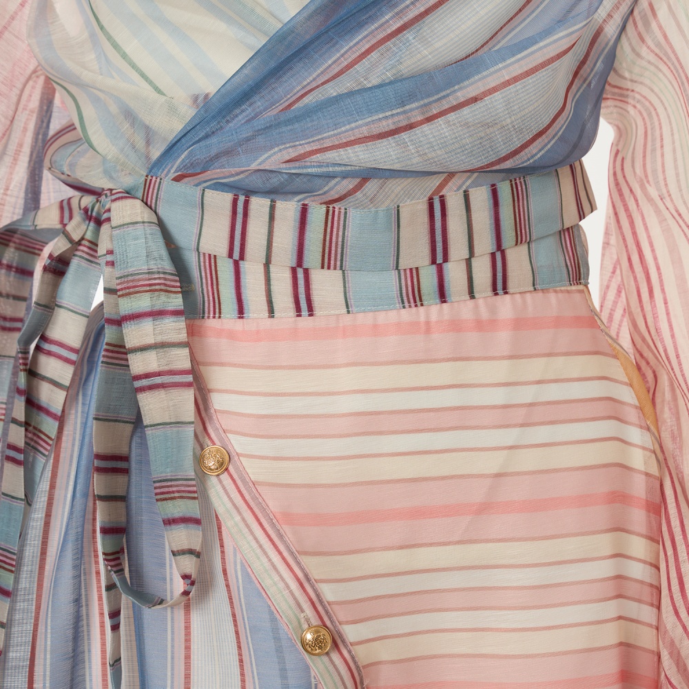 Lapel splice vacation stripe silk linen skirt 3pcs set