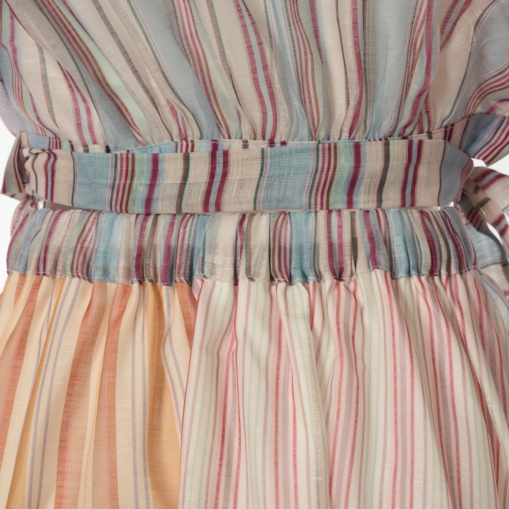 Lapel splice vacation stripe silk linen skirt 3pcs set