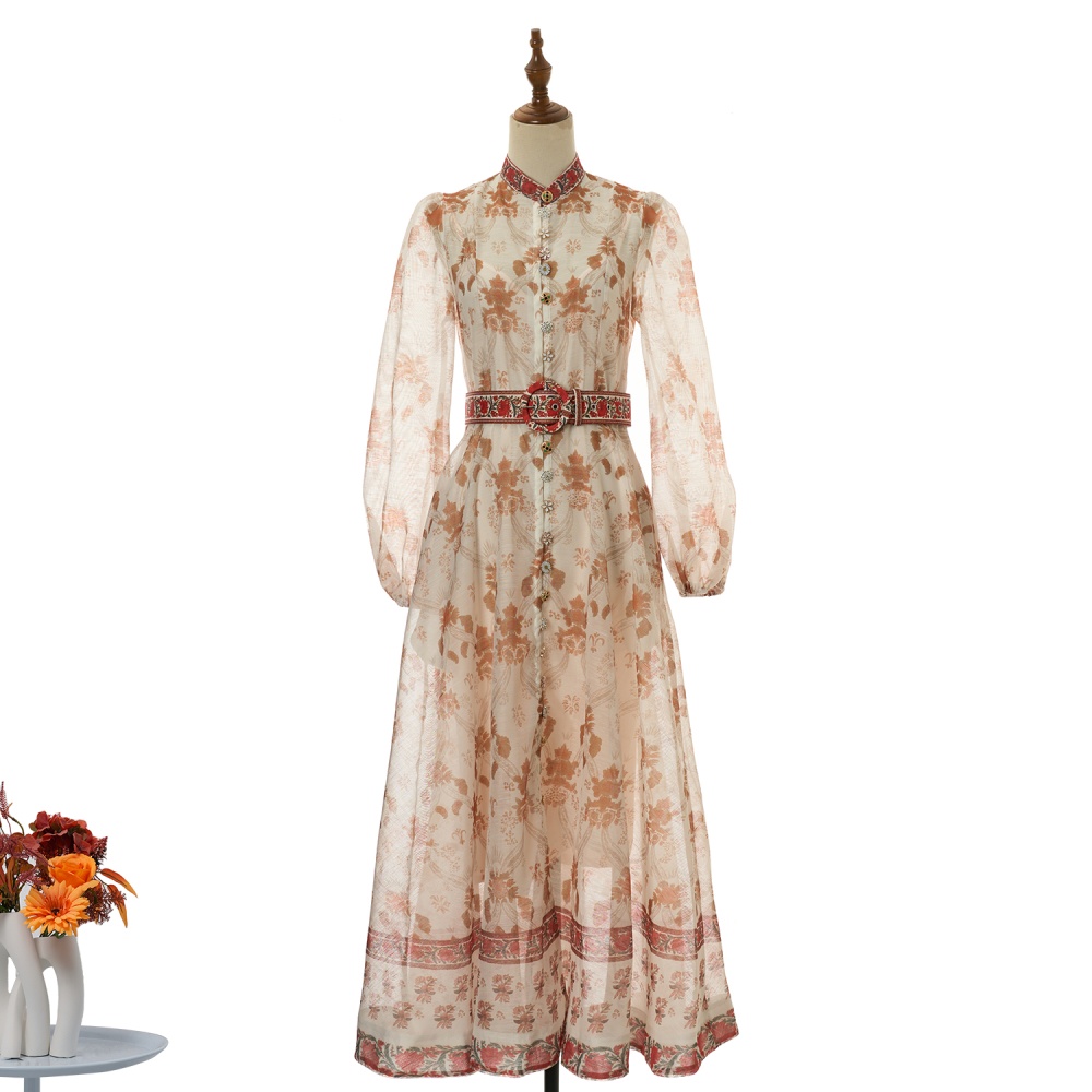 Printing long dress 2pcs set