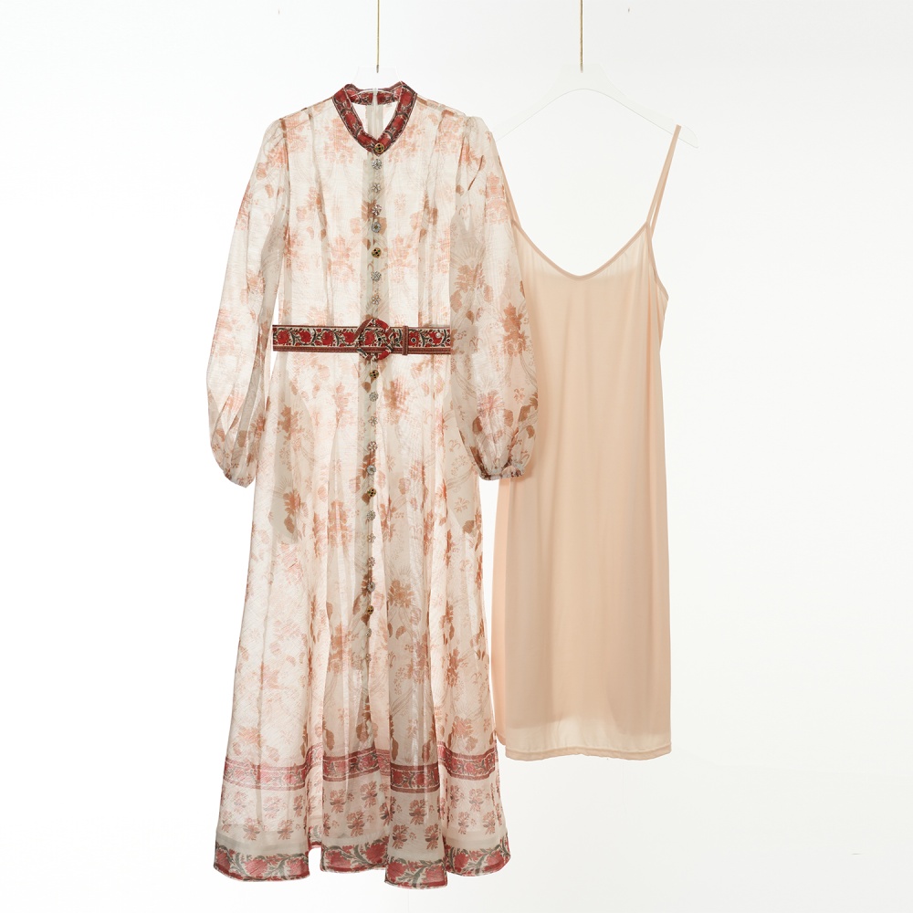 Printing long dress 2pcs set