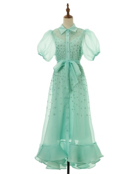 Short sleeve summer elegant big skirt fluffy dress for women