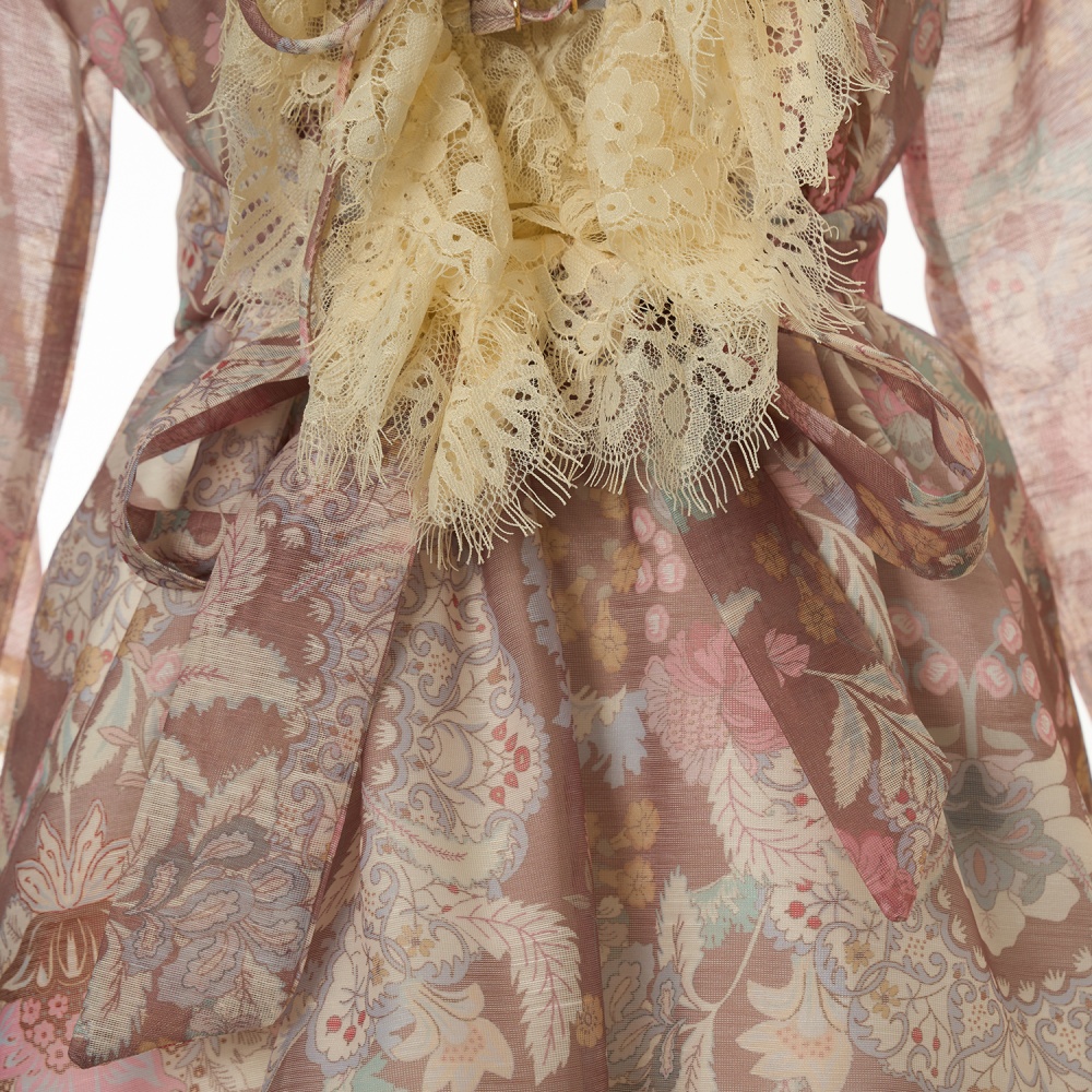 Slim lace embroidery pinched waist spring printing dress