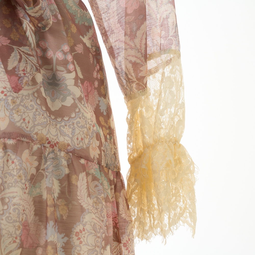 Slim lace embroidery pinched waist spring printing dress