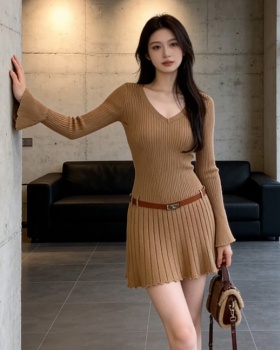 Trumpet sleeves bottoming dress knitted slim T-back