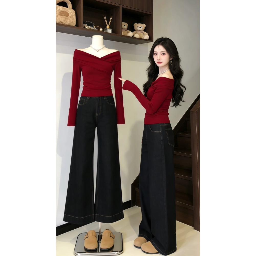 Autumn and winter T-shirt strapless tops for women