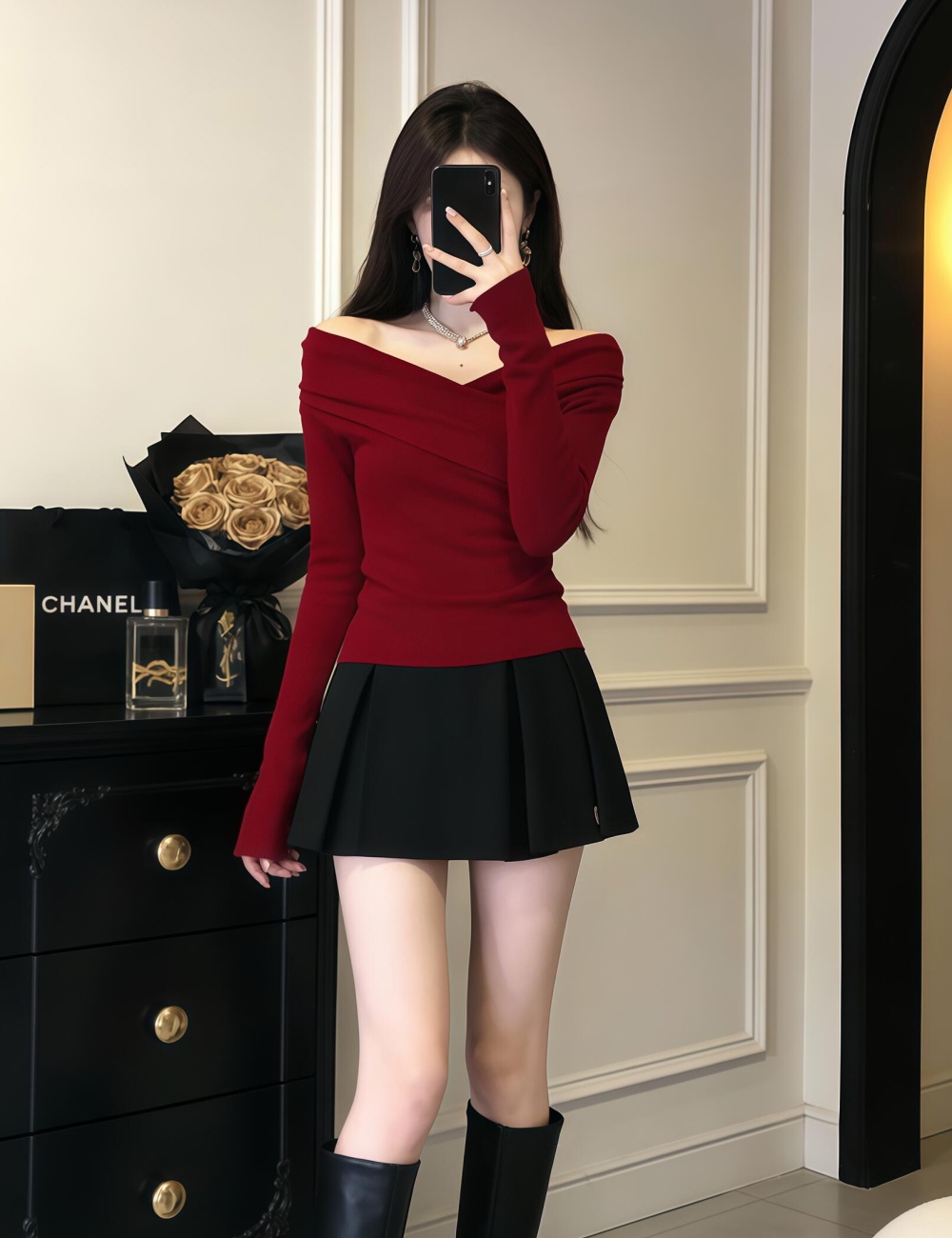 Autumn and winter T-shirt strapless tops for women