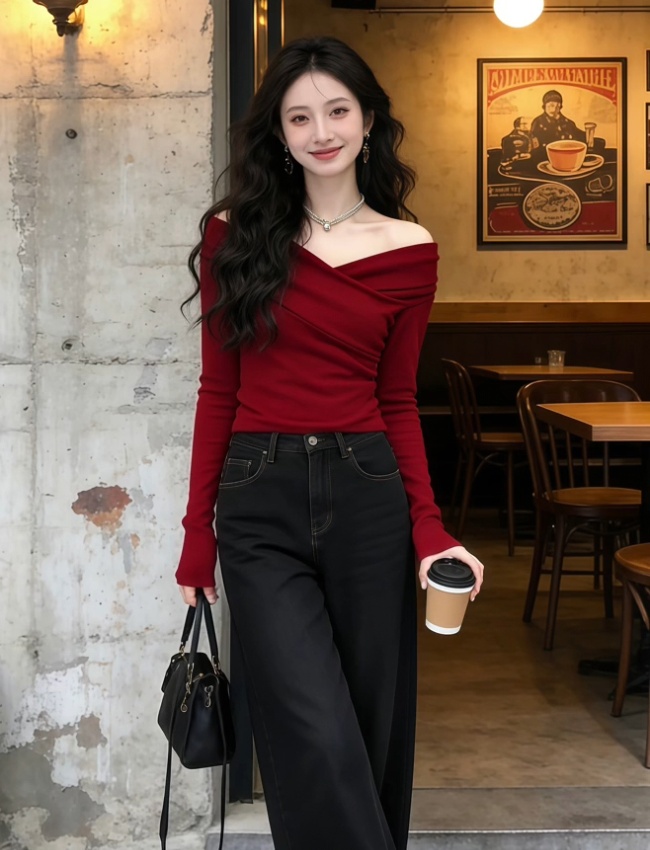 Autumn and winter T-shirt strapless tops for women
