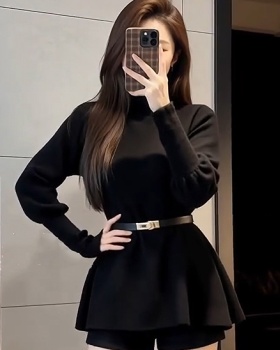 With belt lantern sleeve tops thick sweater