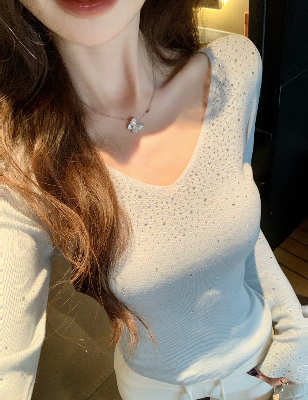 Slim France style sweater inside the ride tops for women