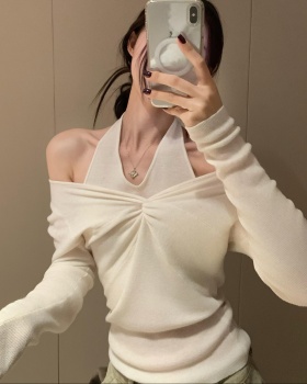 Halter wool France style knitted tops for women