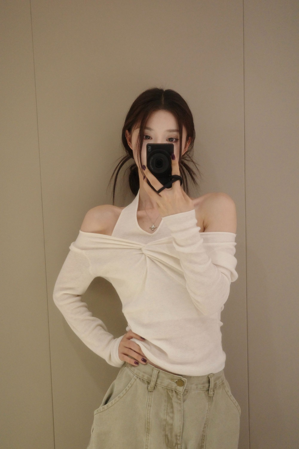 Halter wool France style knitted tops for women