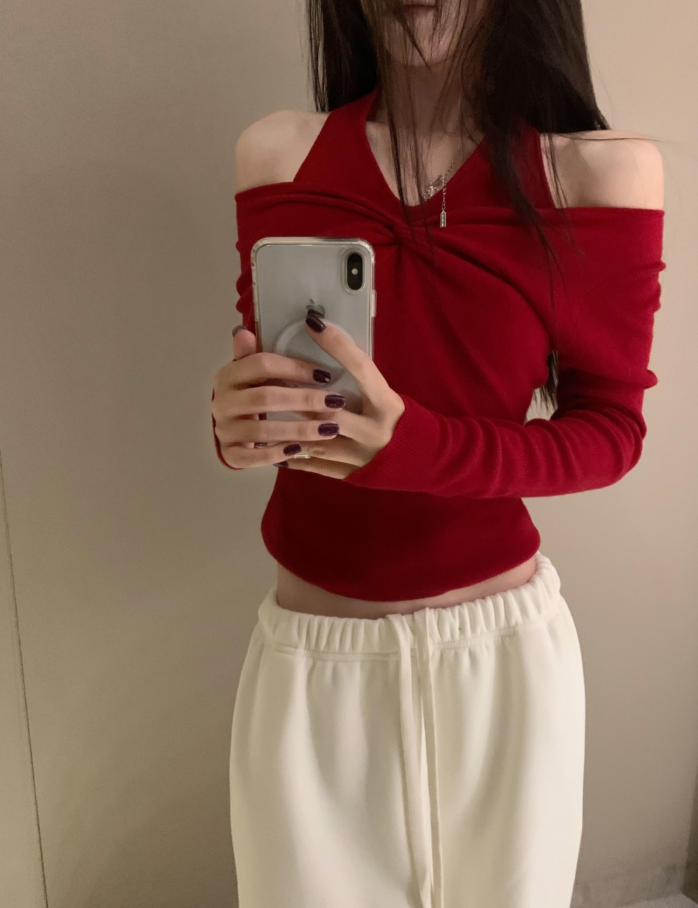 Halter wool France style knitted tops for women