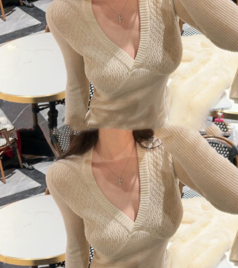 V-neck American style spicegirl slim sweater