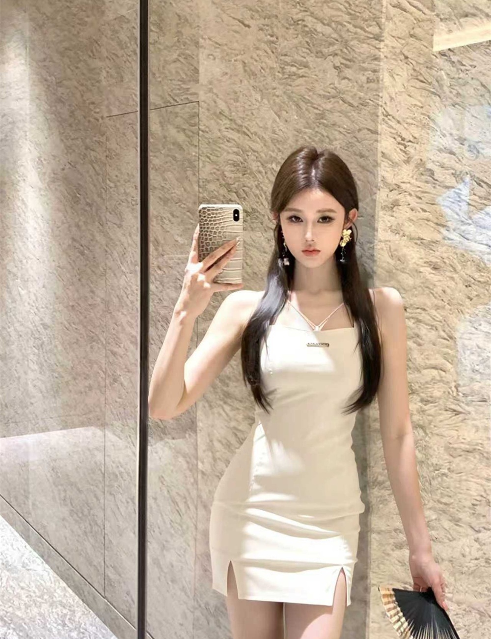 Halter autumn temperament package hip split dress