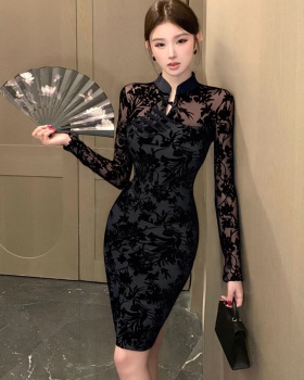 Sexy long autumn dress retro Pseudo-two slim cheongsam