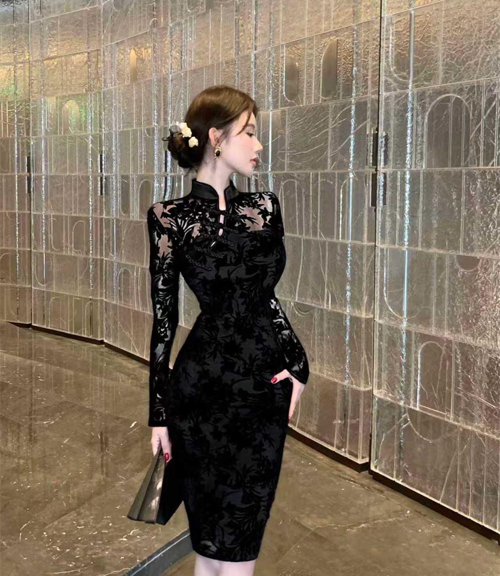 Sexy long autumn dress retro Pseudo-two slim cheongsam