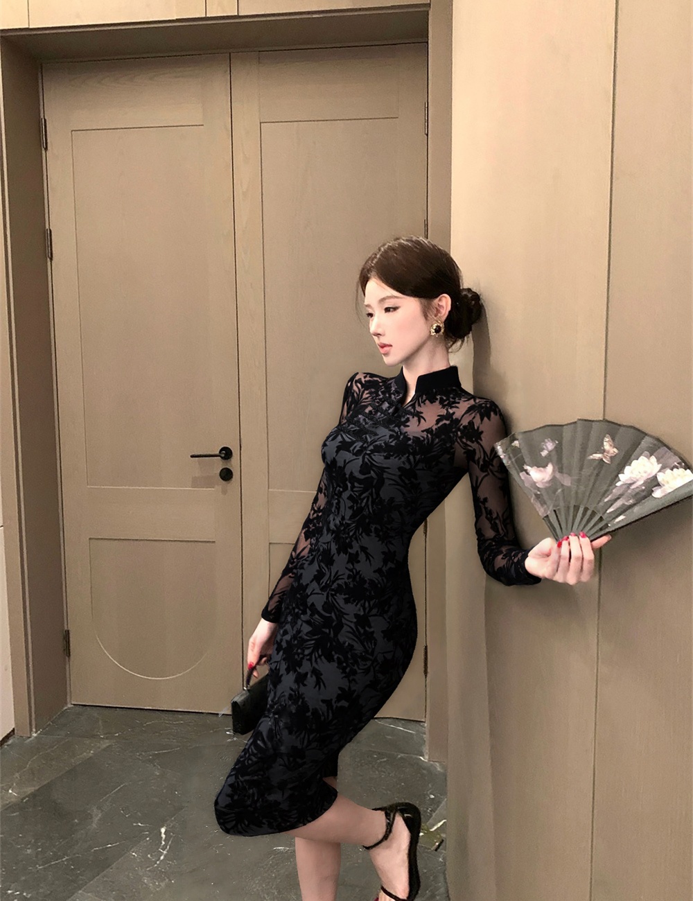 Sexy long autumn dress retro Pseudo-two slim cheongsam