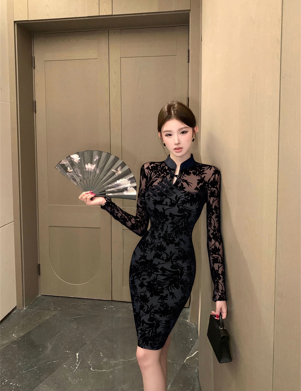 Sexy long autumn dress retro Pseudo-two slim cheongsam