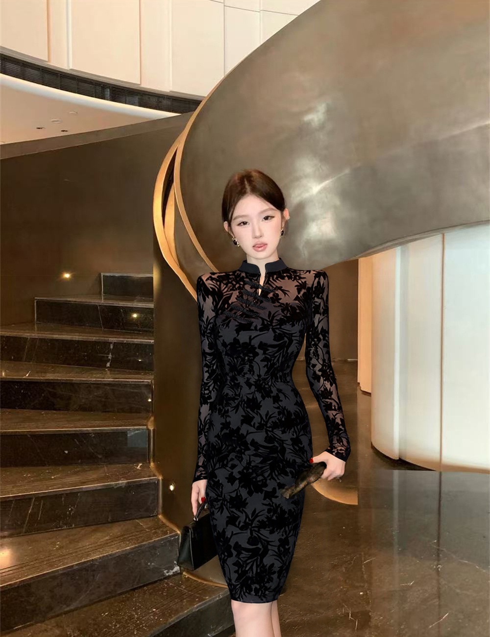 Sexy long autumn dress retro Pseudo-two slim cheongsam