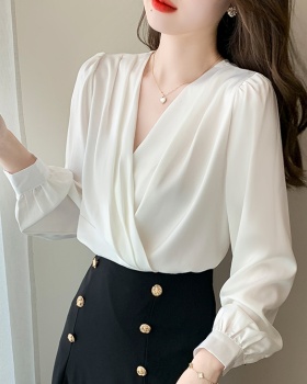 Spring satin tops all-match long sleeve shirt