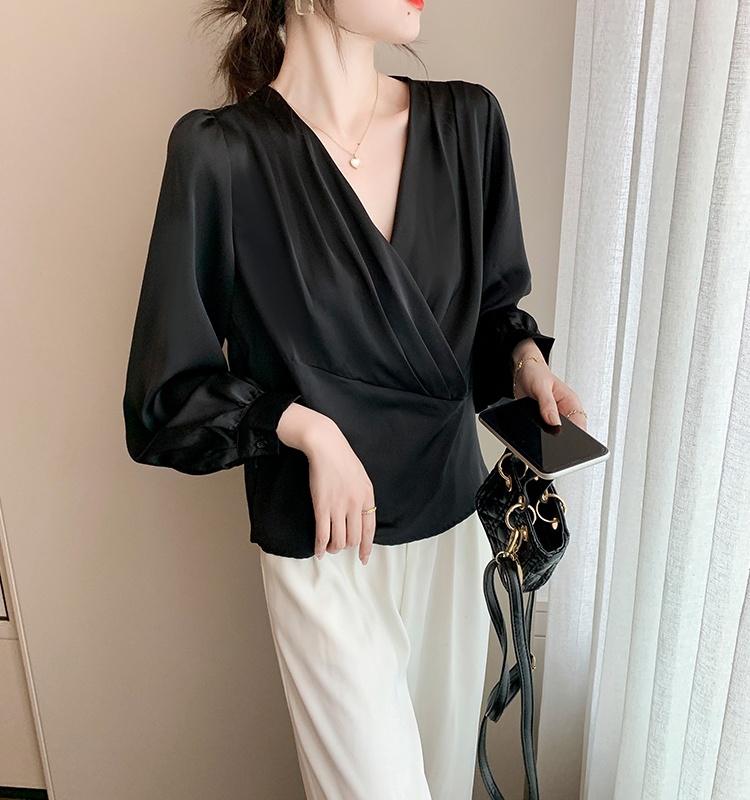 Spring satin tops all-match long sleeve shirt