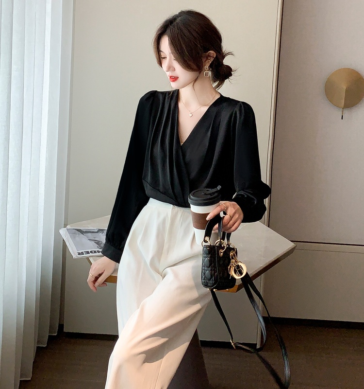 Spring satin tops all-match long sleeve shirt