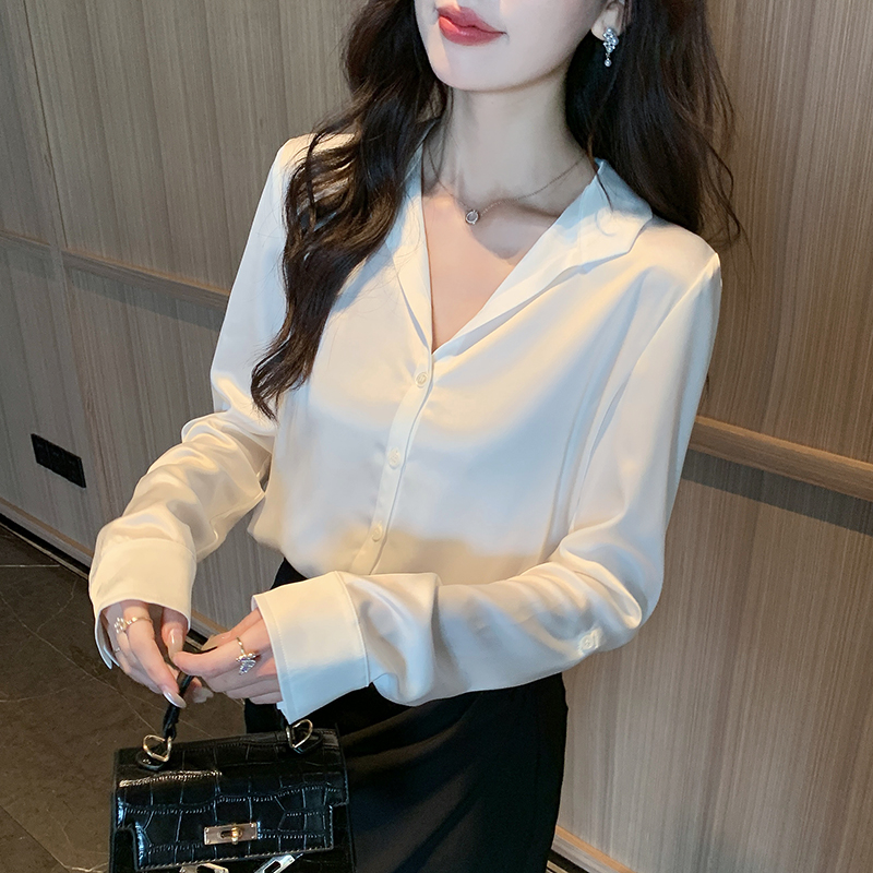 All-match long sleeve shirt spring satin tops for women