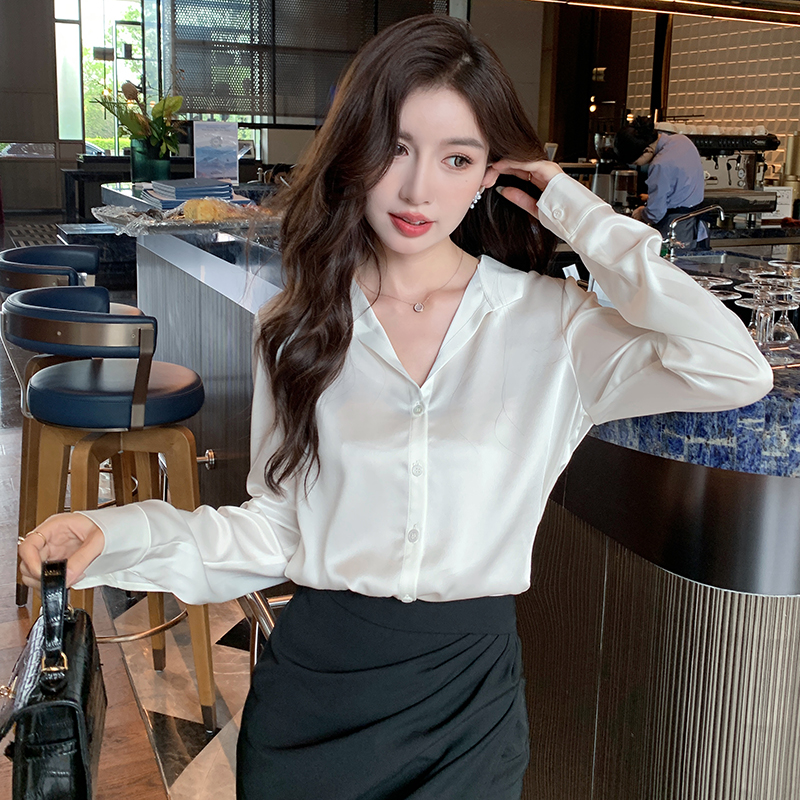 All-match long sleeve shirt spring satin tops for women