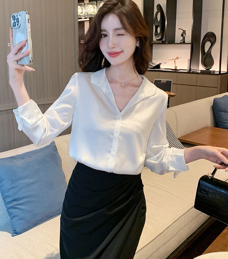 All-match long sleeve shirt spring satin tops for women
