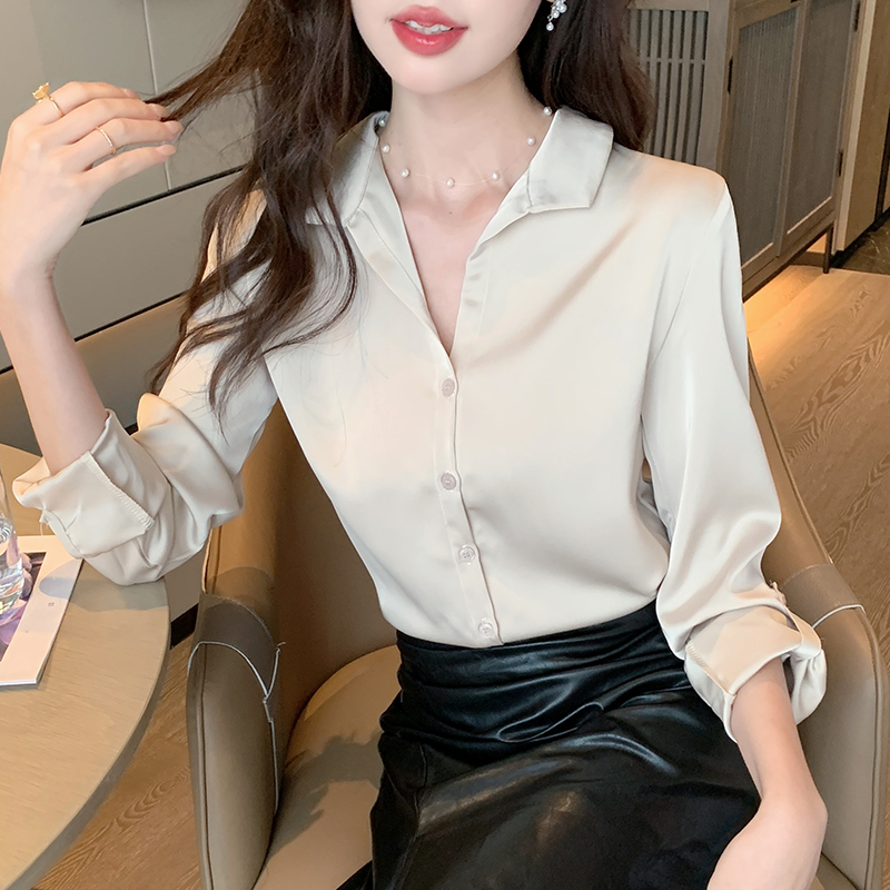 All-match long sleeve shirt spring satin tops for women