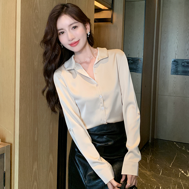 All-match long sleeve shirt spring satin tops for women