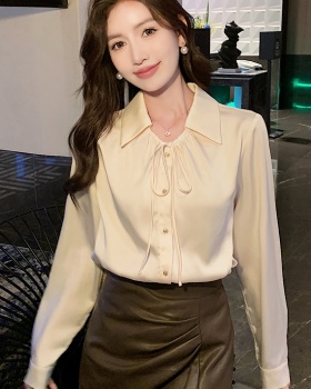 All-match long sleeve shirt satin Korean style tops for women