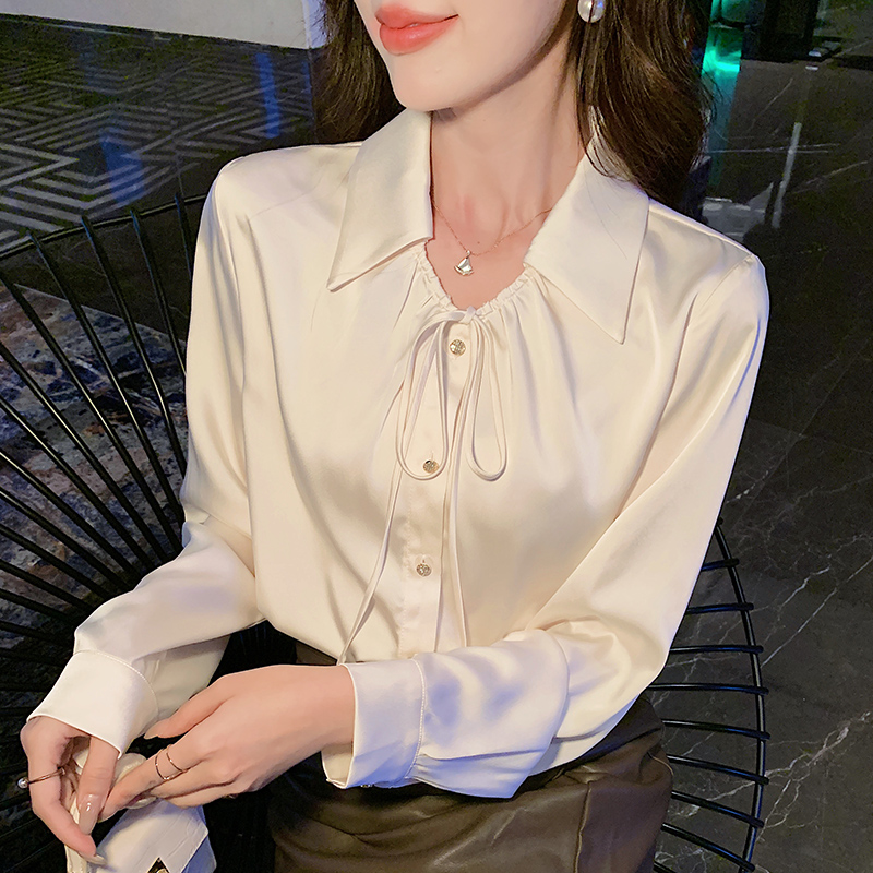 All-match long sleeve shirt satin Korean style tops for women