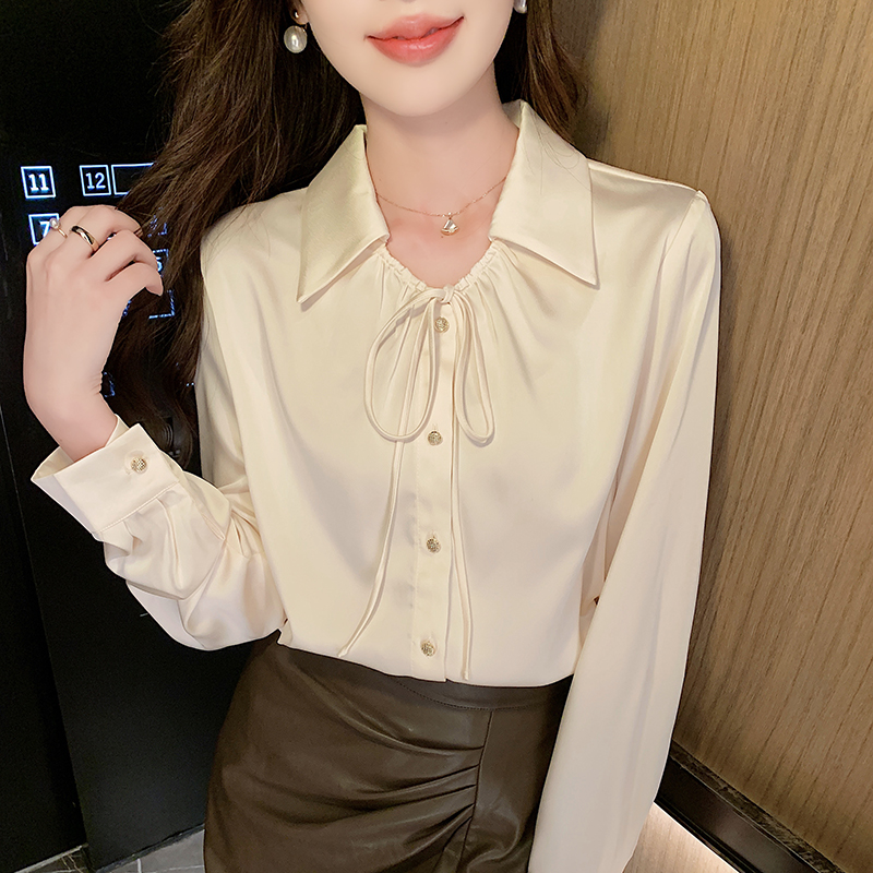 All-match long sleeve shirt satin Korean style tops for women